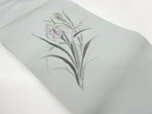 作家物　縮緬地手描き花菖蒲模様名古屋帯